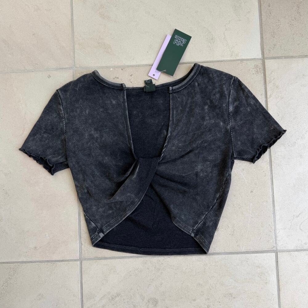 Wild Fable Washed Black Ribbed Twist Front Crop Top XS Grunge Y2K